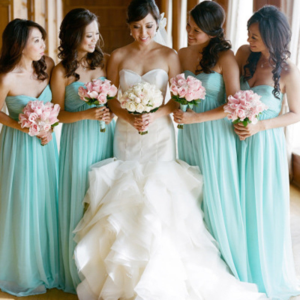 Classic Blue Sweetheart High Waist Line Long Wedding Bridesmaid Dresses, BG51384 - Bubble Gown