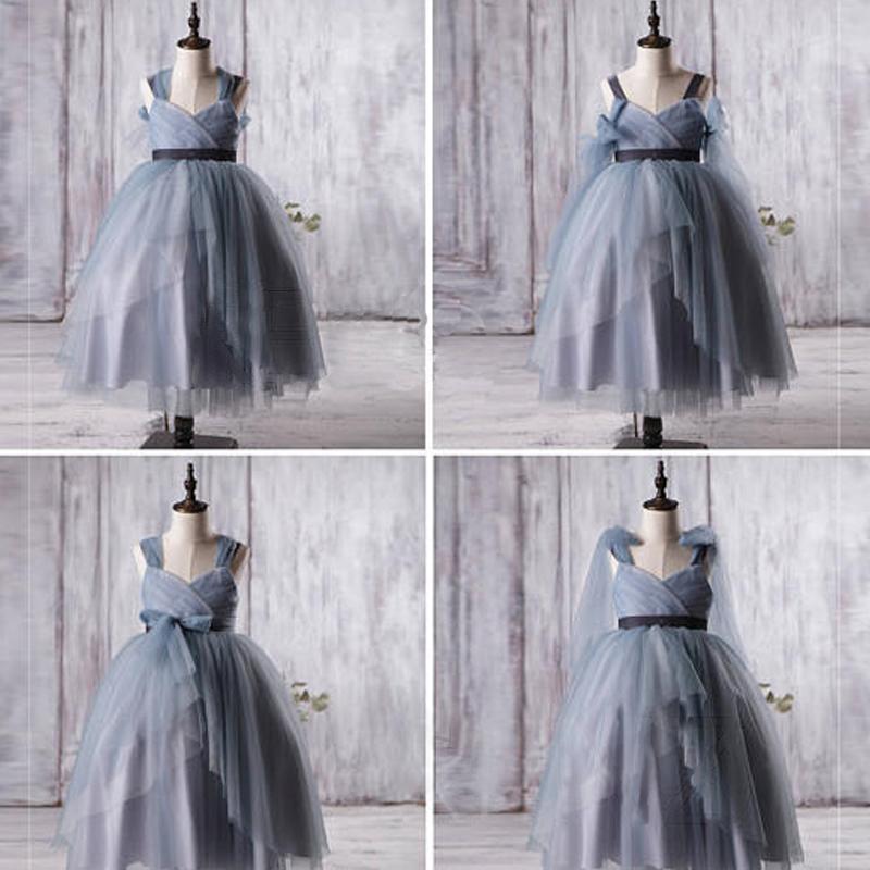 Dusty Blue Tulle Flower Girl Dresses, A-line Little Girl Dresses, Affordable Junior Bridesmaid Dresses, FG056 - Wish Gown