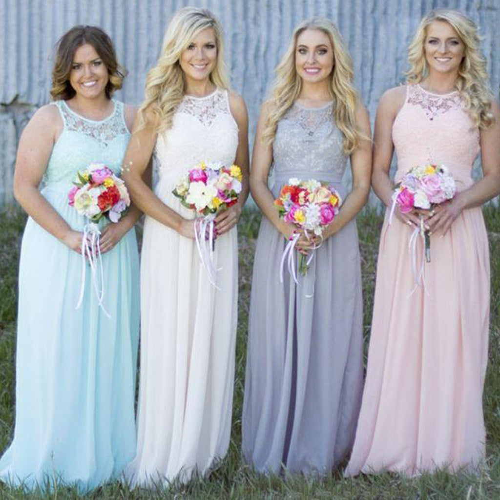 Small Round Neck Top Lace Different Colors Maxi Bridesmaid Dresses, BG51329