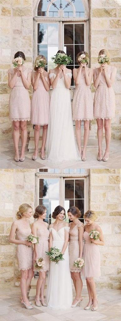 Mismatched Short Lace Blush Pink Mini Bridesmaid Dress, BG51284