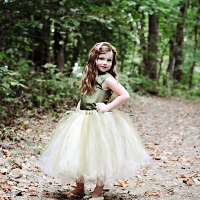 Green Satin Top Tulle Flower Girl Dresses, Cheap Popular Pixie Tutu Dresses,  FG023 - Wish Gown