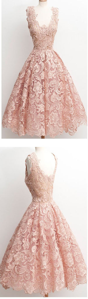 Dusty Pink Lace Vintage Pretty Popular Homecoming Dresses, BG51454 - Bubble Gown