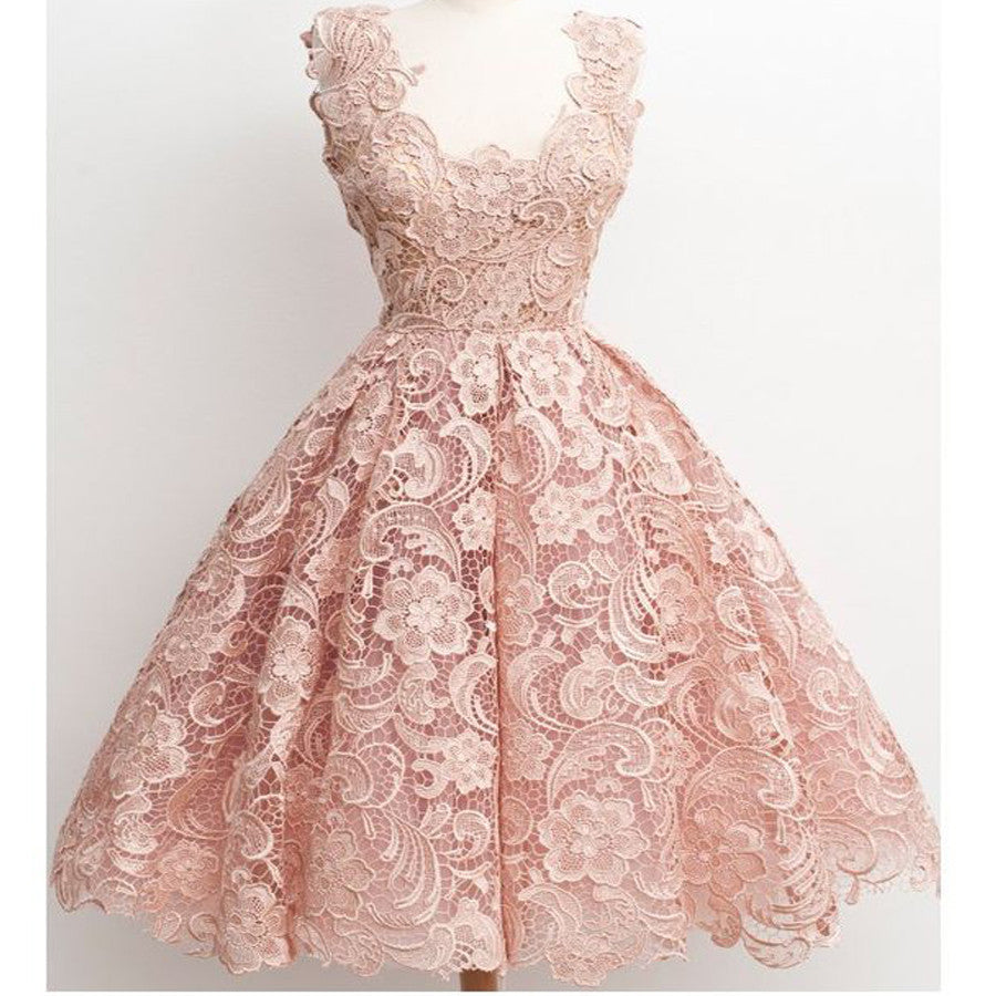Dusty Pink Lace Vintage Pretty Popular Homecoming Dresses, BG51454 - Bubble Gown