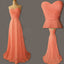 Coral Simple Sweet Heart Chiffon Lace Up Back Long Bridesmaid Dresses, BG51301
