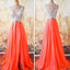 Coral A Line V Neck Side Split Shinning Long Prom Dresses, BG51090 - Bubble Gown