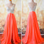 Coral A Line V Neck Side Split Shinning Long Prom Dresses, BG51090