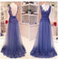 Elegant Affordable V Neck Lace See Through Back Long Prom Dresses, BG51002