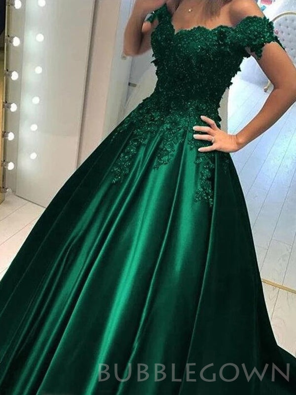 Off the Shoulder Green Elegant Formal Cheap Long Prom Dress, BGP075