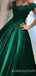 Off the Shoulder Green Elegant Formal Cheap Long Prom Dress, BGP075