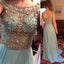 Junior Cap Sleeve Beading Blue Long Prom Dresses, BG51166