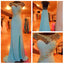 Pretty Cap Sleeve Side Split V Back Blue Long Prom Dresses, BG51176
