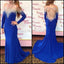 Long Sleeve Royal Blue Mermaid Sexy Backless Long Prom Dresses, BG51016