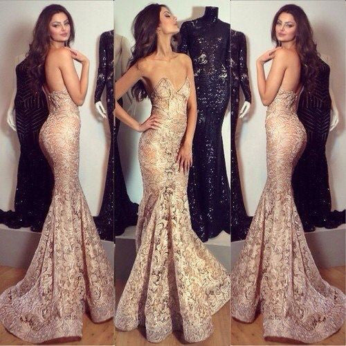 Charming Sexy Sweetheart Mermaid Unique Long Lace Prom Dresses, BG51207 - Bubble Gown