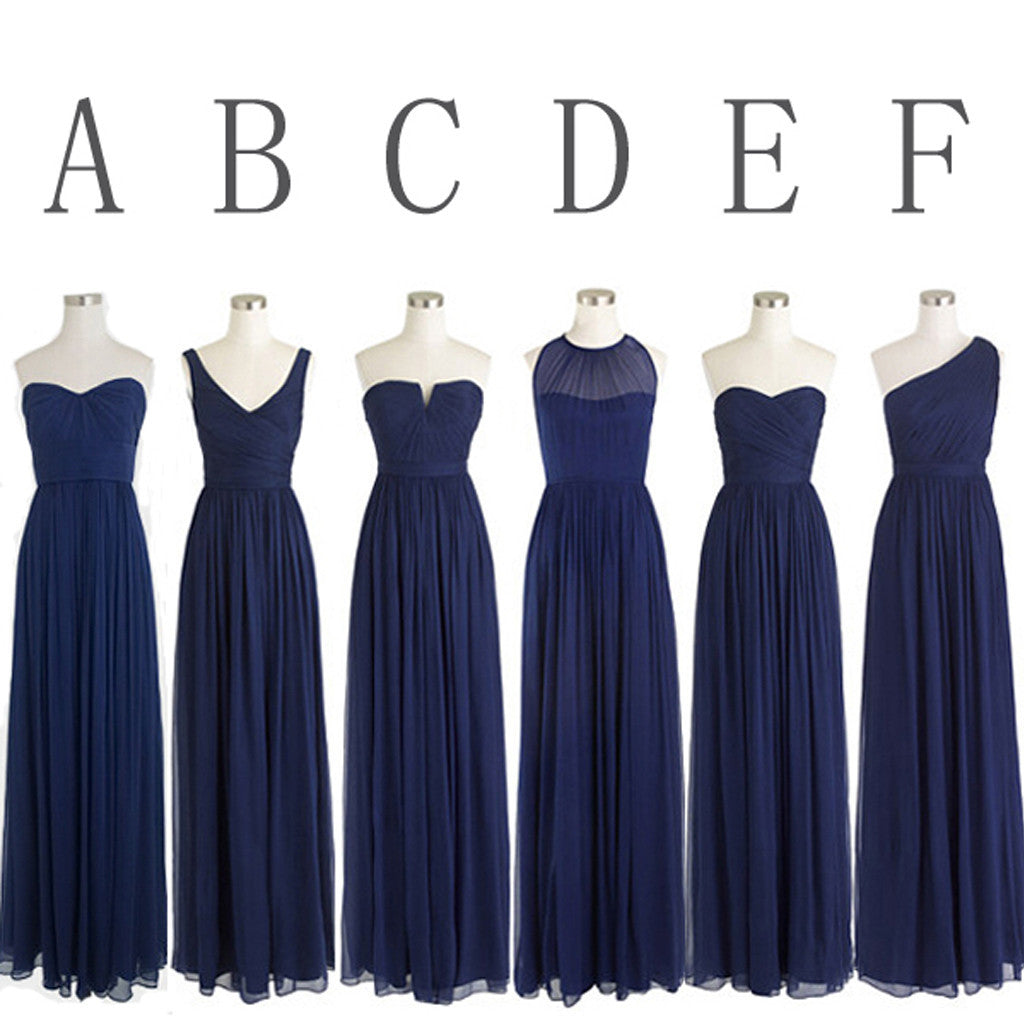 Classic Popular Navy Blue Mismatched Cheap Long Bridesmaid Dresses, BG51260 - Bubble Gown