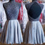 Grey Beads High Neck Open Back Vintage Homecoming Dresses, BG51457