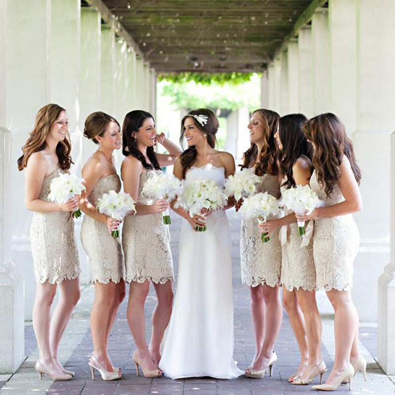 Short Elegant Cheap Wedding Lace Bridesmaid Dresses, BG51346