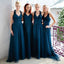 Halter Dark Teal Tulle On Sale Long Bridesmaid Dresses, BG51278