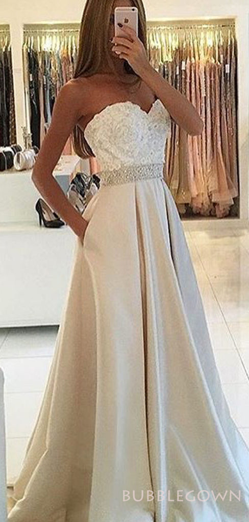 Sweetheart Light Champagne Lace Top Elegant Long Evening Prom Dress, BG51505