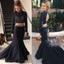 Two Pieces Black Mermaid Long Sleeve High Neck Long Prom Dress, BG51033