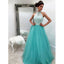 Blue Lace Top Tulle Halter Cheap Ball Gown Long Prom Dress, BG51503