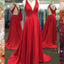 Red V Neck Cross Back Simple Cheap Long Prom Dresses, BG51509