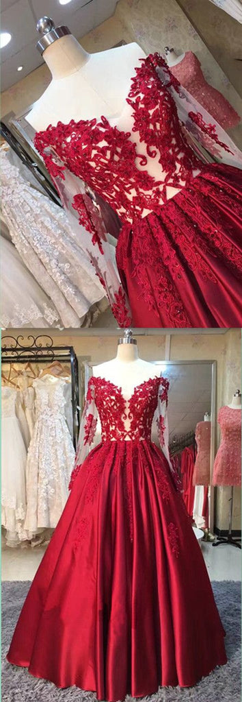 Red Long Sleeves Off the Shoulder Long 2017 Prom Dress Ball Gown, BG51515