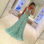 Blue Lace V Neck Sexy Inexpensive Long Prom Dresses, BG51533 - Bubble Gown