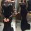 Black Long Sleeves Applique Lace Off the Shoulder Mermaid Long Prom Dresses, BG51546
