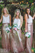 White Top Rose Gold Seuin Long Wedding Bridesmaid Dresses, BG51556