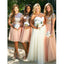 2 Pieces Short Sleeves Seuin Top Long/Short Tulle Wedding Bridesmaid Dresses, BG51559 - Bubble Gown