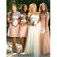 2 Pieces Short Sleeves Seuin Top Long/Short Tulle Wedding Bridesmaid Dresses, BG51559
