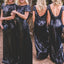 Short Sleeves Navy Blue Sequin Popular Charming Long Bridesmaid Dresses, BG51619