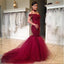 Burgundy Off Shoulder Lace Mermaid Gorgeous Long Prom Dress, BG51039 - Bubble Gown
