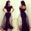 Unique Black Mermaid Cap Sleeve Side Slit Long Prom Dress, BG51022