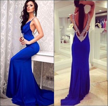 Royal Blue Open Back Sexy Cheap Long Prom Dresses, BG51175