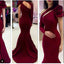 Burgundy One Shoulder Long Sleeve Mermaid Long Prom Dresses, BG51041