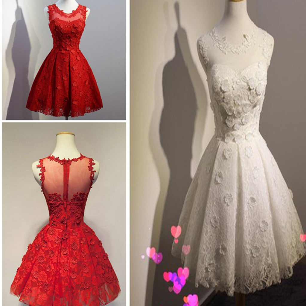 Red Lace Applique Seen Through Back Beautiful Homecoming Dresses, BG51431