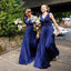 Chiffon V-Neck Simple Cheap Formal Royal Blue Long Bridesmaid Dresses, BG51333