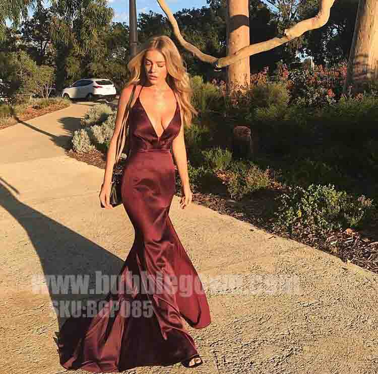 Sexy Cheap Open Back Simple Mermaid Side Split Long Prom Dresses, BGP085