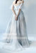 Most Popular Off the Shoulder Short Sleeves Grey Blue Gradient Long Prom Dress, BGP089