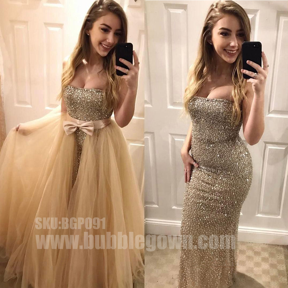 Two Piece Mermaid Sparkly Sexy Inexpensive Long Prom Dresses, BGP091