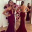 Backless Mermaid Burgundy Evening Sexy Long Prom Dresses, BG51192