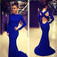 Cross Back Mermaid Long Sleeves Royal Blue Long Prom Dress, BG51124 - Bubble Gown