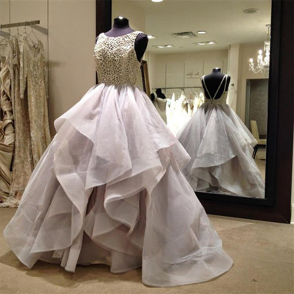 Fluffy Unique Backless Long Prom Dresses Evening Ball Gown, BG51129 - Bubble Gown