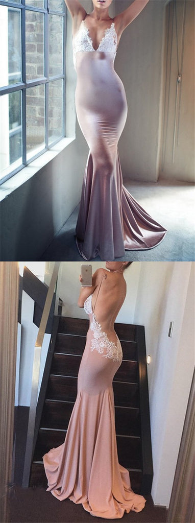 Backless Sexy Mermaid V-Neck Evening Long Prom Dresses, BG51199 - Bubble Gown