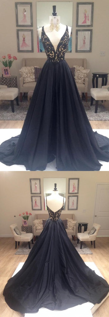 Affordable Elegant Deep V-Neck Sexy Beaded Long Prom Dress, BG51087 - Bubble Gown