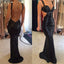 Sparkle Black Sequined Sexy Mermaid Backless Long Prom Dresses, BG51029