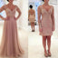 2 Pieces Long Sleeves Blush Pink Sexy Long Lace Prom Dresses, BG51137 - Bubble Gown
