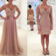 2 Pieces Long Sleeves Blush Pink Sexy Long Lace Prom Dresses, BG51137