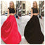 Long Two Pieces Cap Sleeve Red and Black Lace Prom Dresses, BG51140